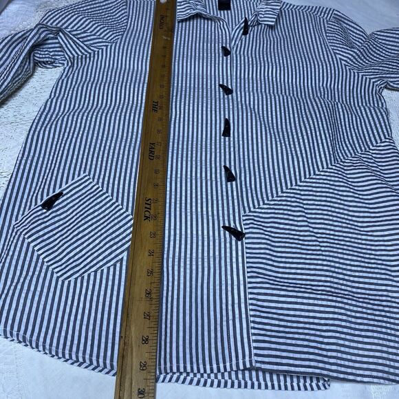 ALI MILES Striped Button Down Tunic Shirt Toggle Sleeves Womens L White Gray - Picture 8 of 9